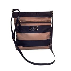 Kate Spade Striped Nylon Crossbody Bag with Storybook Lining Navy Tan